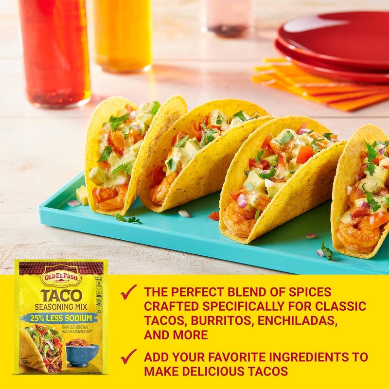 Old El Paso Taco Seasoning Mix, 25% Less Sodium, 1 oz, Pack of 32 - Image 5